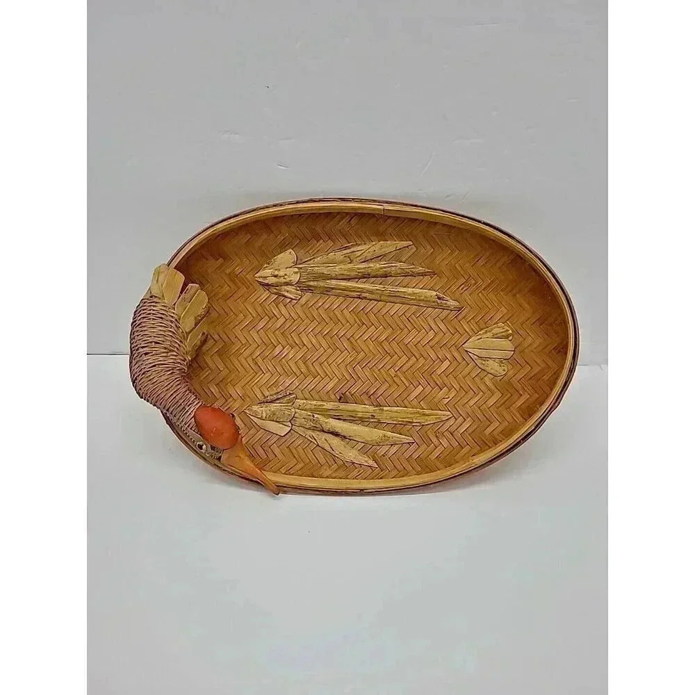 Vintage Shallow Nesting Bird Woven Basket Tray Asian Goose Duck
